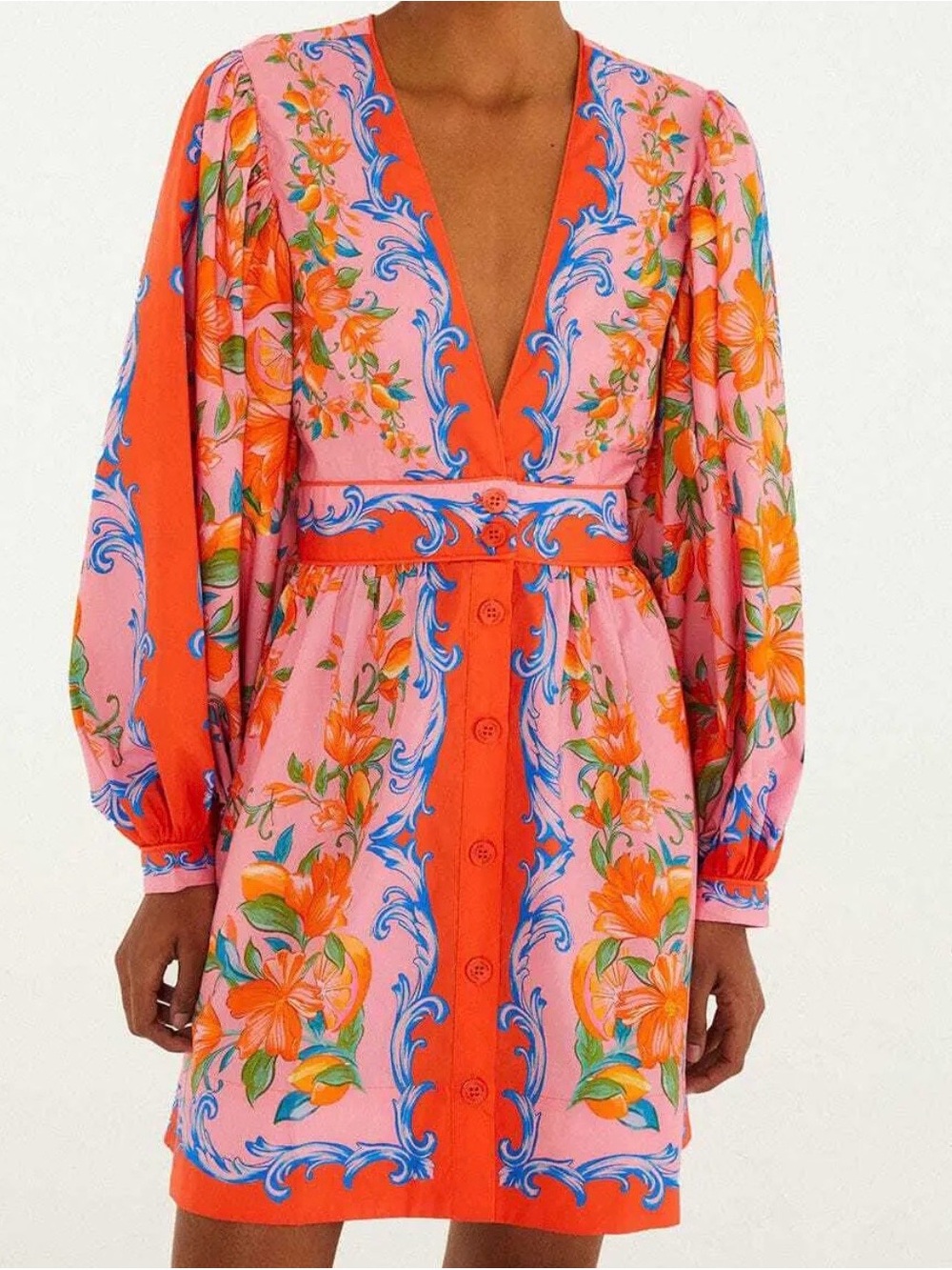 NWT Farm Rio Orange Sicily Flowers Mini Dress Size Small **MISSING CLASP**